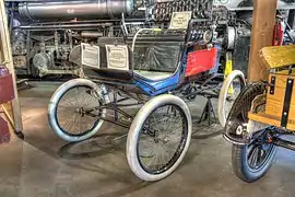 Mobile steam car display at the D&SNG Museum in Durango, Colorado