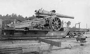 17 cm SK L/40 i.R.L. auf Eisenbahnwagen.