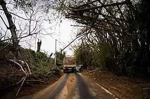 US Army transport vehicle carrying food and water provided by FEMA on Oct. 17, 2017