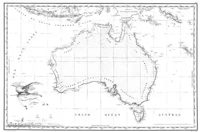 Freycinet Map of 1811 – resulted from the 1800–1803 French Baudin expedition to Australia and was the first full map of Australia ever to be published. In French, the map named the ocean immediately below Australia as the Grand Océan Austral ('Great Southern Ocean').