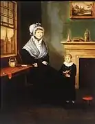 "Interior Scene" of mother and son at lesson, c. 1835, Boston, Massachusetts