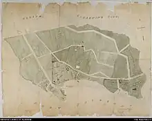 Earliest detailed map of Milsons Point (left) and Kirribilli Point (right): an 1840s subdivision map for the Estate of Robert Campbell (1769–1846). Improvements shown on the map are Milson's dairy and orchard located to the north of Milsons Point.