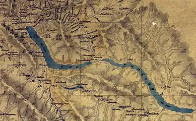 The Pangong Lake area in a map of Ngari Khorsum by Henry Strachey, 1851