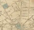 Detail of 1854 map of Cambridge, showing "Prof. A. Gray Botanic Garden" on Garden Street