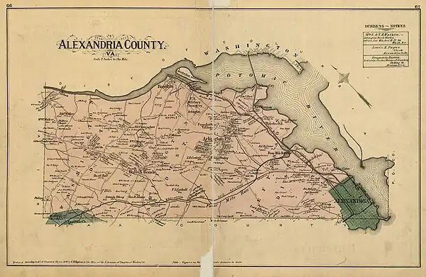 G.M. Hopkins map of Alexandria County, Virginia, showing the route of the Washington and Ohio Railroad, 1878