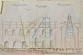 Metal headframe located in the extraction building of the Chanois shaft.