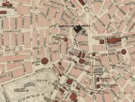 Detail of 1883 map of Boston, showing location of the Boston Museum