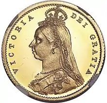 Gold coin showing a woman's head facing left