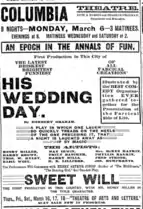 Advertisement for "His Wedding Day," 1893