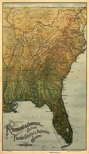 Richmond & Danville Railroad system map showing branch to Round Hill, 1893