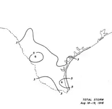 Isohyet map of rainfall totals