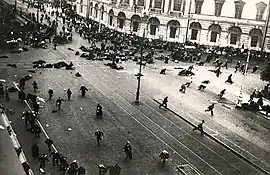 Image 27A scene from the July Days. The army has just opened fire on street protesters. (from October Revolution)