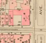 A 1927 map showing George F. Baker Jr.'s additions at 69 East 9rd St. and 1190 Park Avenue, under construction in 1927. They were completed in 1929. The number of stories shown (four) was inaccurate and corrected on later editions of the atlas.