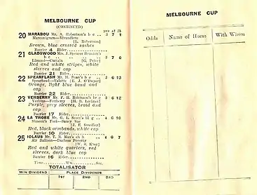 1934 VRC Melbourne Cup racebook.