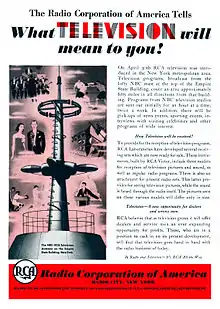 Image 5Ad for the beginning of experimental television broadcasting in New York City by RCA in 1939 (from History of television)