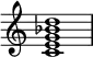  {
\override Score.TimeSignature #'stencil = ##f
\relative c' { 
  \clef treble \time 4/4
  <c e g bes d>1
} }
