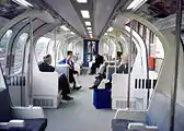 Inside the Blue 1986 prototype London Underground train when on public display at Woodford station.