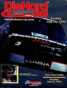 The 1992 DieHard 500 program cover, featuring Dale Earnhardt.