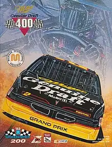 The 1992 Miller Genuine Draft 400 program cover, featuring Rusty Wallace. Artwork by NASCAR artist Sam Bass.