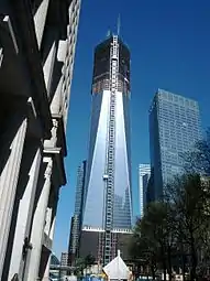 One World Trade Center on April 13, 2012. Steel is up to 100 floors, and glass is at 71.