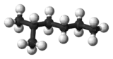 Ball and stick model of 2-methylhexane