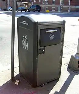 A solar-powered trash compactor, Jersey City, U.S.