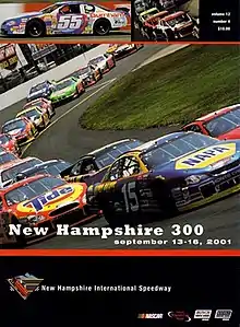 The 2001 New Hampshire 300 program cover, with the cover advertising its original scheduled date of September 16.