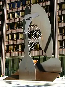 Chicago Picasso, a 1967 sculpture in Daley Plaza. Pablo Picasso refused the $100,000 fee and donated it to the people of Chicago.