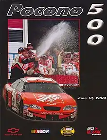 The 2004 Pocono 500 program cover, featuring Tony Stewart, winner of the 2004 race.