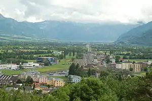 The station and the surrounding city and countryside