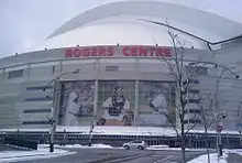 A large stadium with a retractable roof