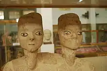 ʿAin Ghazal statues: closeup of one of the bicephalous statues, c. 6500 BC.