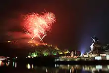 Deutsches Eck with the fireworks "Rhein in Flammen" (2011)