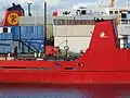 Funnels, showing the logos of CalMac and Pentland Ferries