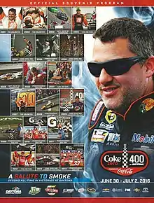 The 2016 Coke Zero 400 program cover, featuring Tony Stewart's victories at Daytona.