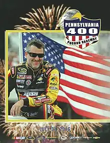 The 2016 Pennsylvania 400 program cover, featuring Tony Stewart.