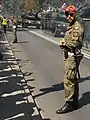 Polish Military Police officers providing security during the military parade, Warsaw, 2017