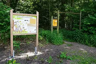 A sign for the shaft at the entrance to the fitness trail.