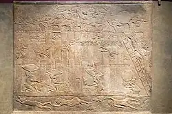 The siege of the city of Hamanu in Elam, 645-635 BCE. Inscription: "The city of Hamanu, a royal city of the land of Elam, I besieged, I conquered, its booty I carried off." British Museum.