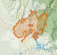 The footprint of the Camp Fire, which burned from the Feather River Canyon to the floor of the Central Valley and Highway 99