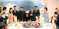 During 2018 inter-Korean summit, Kim Jong-un and South Korean President Moon Jae-in's officials attended a lunch meeting.