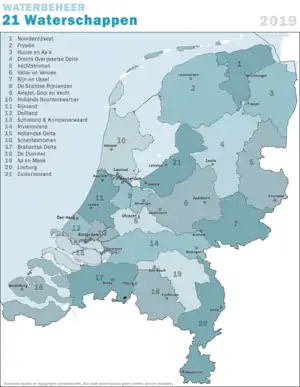 Map of the Dutch water boards (2019). Noorderzijlvest is indicated with a 1.