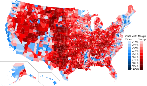 Counties shaded by margin of victory