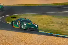 A green racing car