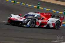 A white-and red racing car