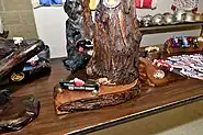 Trophy table at the 2023 Derby Show, featuring ten trophies hand-crafted by event organizer Ken Cline