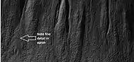 Close-up of apron on one of the gullies from previous image.  Image was taken by HiRISE, under the HiWish program