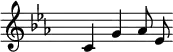 
 \relative
 { \set Score.tempoHideNote = ##t \tempo 4 = 120 \set Staff.midiInstrument = #"vibraphone"
  \key c \minor
  \time 4/4 \hide Staff.TimeSignature
     c' g' as8 es8
  }
