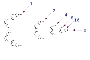 The  2-adic integers. Showing all of the 2-adic rationals would include an infinite sequence of clumps moving to the left of the figure.