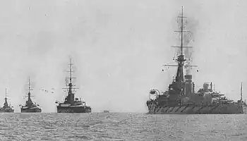 Four battleships at sea